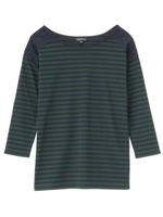 レース使いボーダー七分袖カットソー/グリーン系(122)