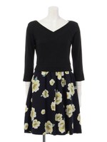 花柄ドッキングワンピース/カーキグリーン