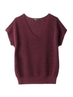 [L]麻混半袖Vネックニット/ブラック(019)