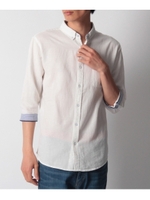 リネン混袖裏細ボーダーシャツ/ホワイト(001)