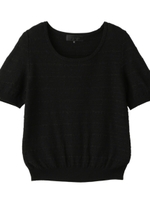 異素材ミックスラウンドネック半袖ニット/ブラック(419)