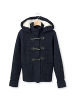 裏ボア編み地切り替えフード付きカーディガン/ネイビー(093)