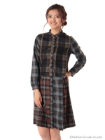 L チェックワンピース/ブラウン