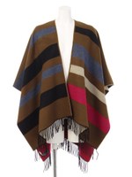 【GUILLAUMOND CREATIONS】STRIPED JACQRD RUNA PONCHO/4 OLIVE MULTI