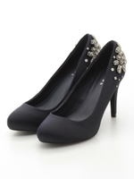 バックビジューサテンパンプス/NAVY