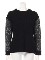 片畦袖レースニット/ブラック