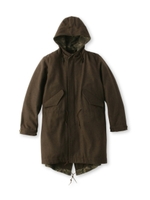 迷彩柄切り替え比翼モッズコート/カーキ(027)