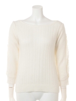 アンゴラ混レース切替ニット/ホワイト