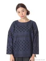 フェイクジャージ水玉プリントブラウス/ネイビー