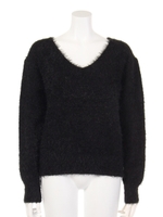 フェザーVネックプルオーバー/ブラック