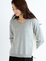フェレットタッチサテンハギVネックニット/グレー