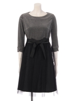 ベロア×チュールスカートワンピース/グレー