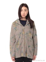 オリエンタルフラワープリント裏毛パーカー/チャコール