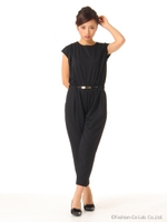 細メタルバックルベルト付オールインワン/ブラック