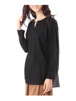 キーネックバックストライプカットソー/ブラック(019)