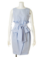 ダブルペプラムリボンワンピース/BLKxWHT