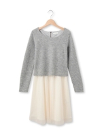 チュール切り替えドッキングワンピース/ブラック(019)