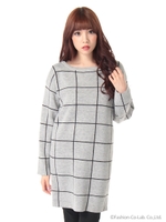 ウィンドウペンチェックワンピ/グレー