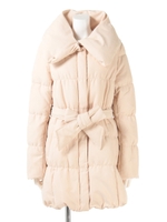 ベルト付きダウン×フェザー中綿コート/ブラック