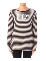 ボーダープリントボートネックカットソー/ブラック(319)