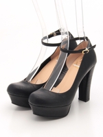 【R&E】低反発インソール太ヒールアンクルストラップパンプス/キャメル