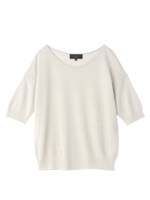 [L]ボーダーレーヨン混ニット/ライトグレー(011)