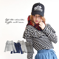 オフショルラッフルフリル切替 カットソー