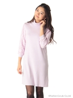 オフタートル袖レースニットワンピ/シロ