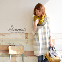 コットンウールボーダー天竺ドロップショルダーワンピース