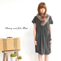 レーヨンツイルウエストギャザーワンピース