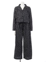 【Omekashi】スタンプ柄ジャンプスーツ/ブラック