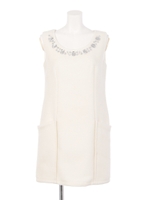 ビジューネックシャギーOP/BLK