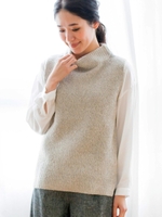 Jウール混片畦ボトルネックベスト/グレー