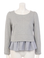 【AUNT MARIE'S】ギンガムペプラム裏毛TOPS/NAT