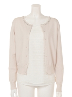 ビジュー調モチーフカーディガン×レースシフォンブラウス/ネイビー