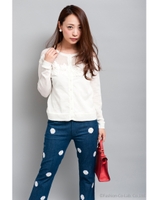 ホワイトフラワー刺繍デニム/サックス