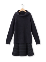 オフタートルニット+チェックフレアワンピース/ネイビー(093)