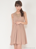 フロントレースワンピース/ベージュ