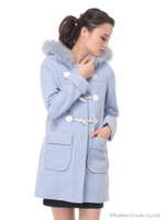 リアルファー付きウール混ダッフル/サックス