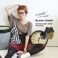 パネルストライプドルマンニットソープルオーバー