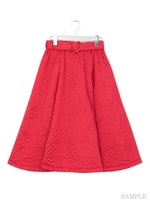 キルティングミモレスカート/レッド