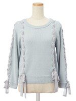 シフォンレースアップリボンニット/ライトブルー