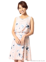 トーンフラワー切替ワンピース/ピンク