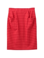 ブロックチェックミモレ丈スカート/レッド(262)