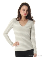 ボーダー前二重V/NロンT/グレー