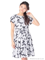 花柄チューリップ袖フレアワンピース/ピンク