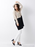 【春の新作】バイカラーコクーン/チュニック/ベージュ/クロ