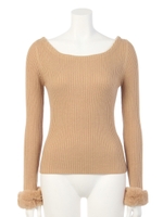 取り外しファー袖リブニット/ボルドー