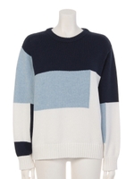 BLOCK DENIM KNIT TOPS/インディゴ