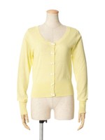【F i.n.t】リボン釦アクリルコットンニットカーディガン/YELLOW